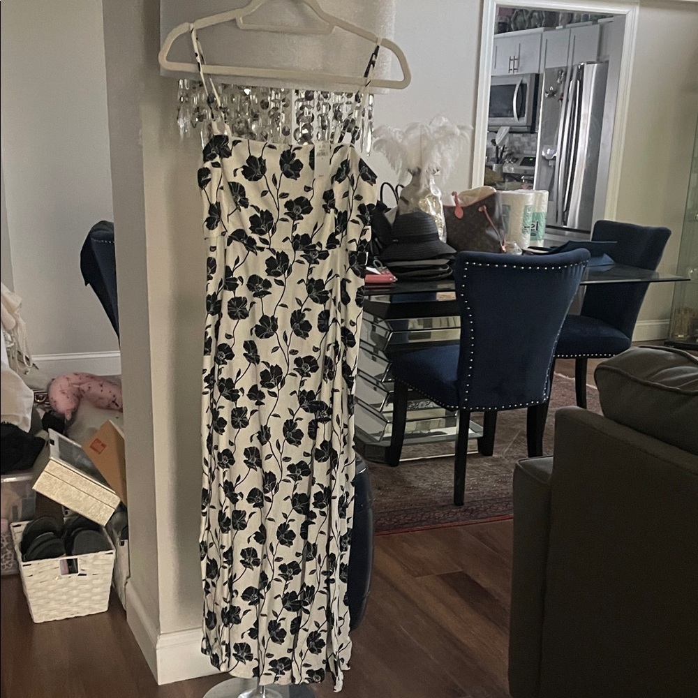 GAP White Midi Dress with Black Floral Print